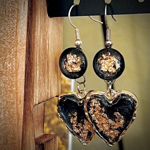Orecchini cuore nero e oro