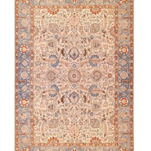 Tappeto Oriental Kashan Crema Azzurro